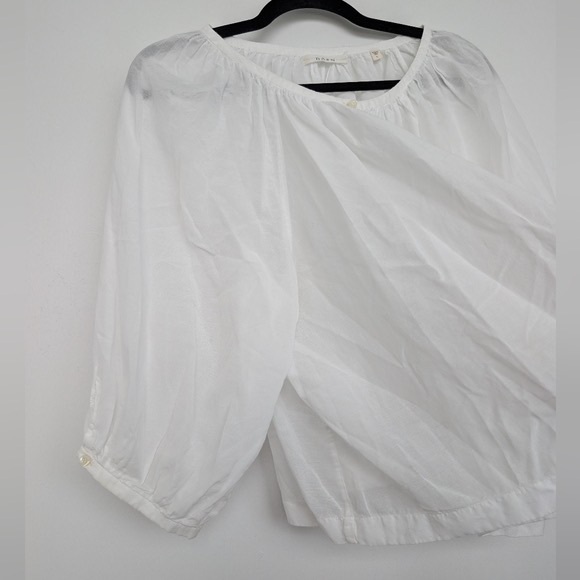 Doen Jiana Top Organic Cotton Blend Women's White Button Blouse Sz L Semi Sheer - Picture 6 of 6